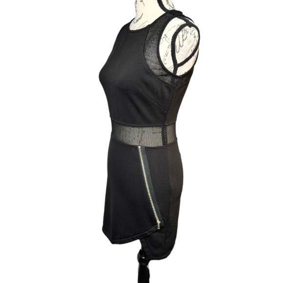 Women's | Gianni Bini | Vintage Black Asymmetric Zip Netted Bodycon Dress - S - Picture 5 of 8